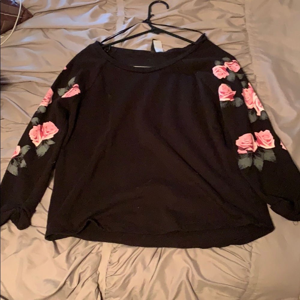Black Sweater with Rose Cropped Sleeves